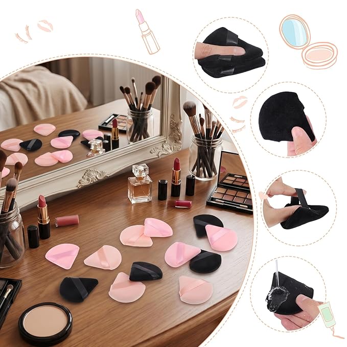Pimoys 12 Pcs Triangle Powder Puff Makeup Puff, Dry Use for Foundation on Cheeks Forehead Eyes and T-Zone, Reusable for Home Travel and Pro Use