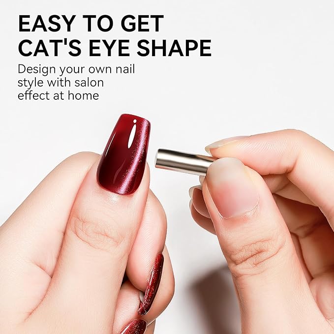 Red Cat Eye Gel Nail Polish, Burgundy Red Glitter Magnetic Gel Polish Moonlight, Cateye Gel Polish With Magnet Wine Red Holographic Shimmer UV Velvet Manicure Salon DIY Home, 12ML