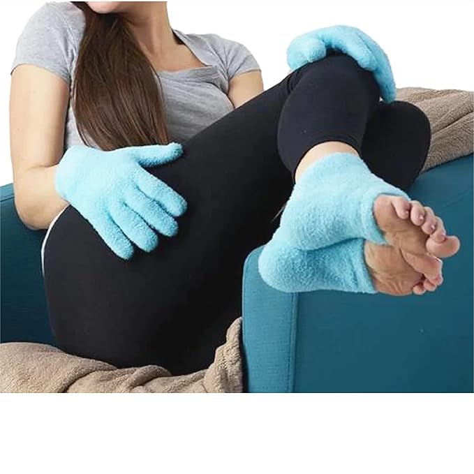 NatraCure Moisturizing Gel Heel Sleeves and Gloves - Aqua (Dry Skin) - For Hands, Fingers, Cuticles, Heels