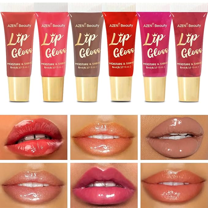 AZEN 60 Pack Lip Gloss Set, Color Lip Oil for Dry Cracked Lips Moisturizing Hydrating Nourishing with Vitamin E, Mothers Day Gifts for Women