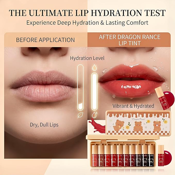 Eakroo 10 Colors Lip Tint Stain Set, Korean Lip tint, Lip Gloss for Women, Lip Gloss Set, Lip Oil Stain, Cute Stuff, Lip Stain Long Lasting Waterproof, Non-Stick Cup, Vivid Color, Lip Color Makeup
