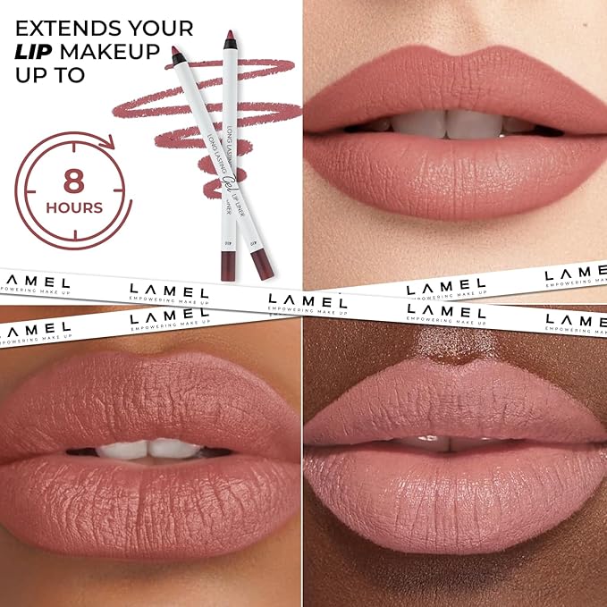 Lamel Gel Lip Liner Pencil - 5 Pack - 2-in-1 Waterproof Lip Liner Set - 8- Hour Wear, Creamy, Sharpenable, Pigmented - Smooth Finish & Full Coverage - Intense Brown, Berry, Chilli, Mauve, Spicy Nude