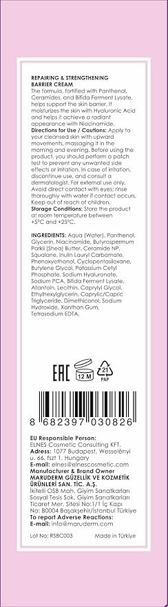 Maruderm Repairing & Strengthening Barrier Cream with 5% Panthenol & 2% Ceramide NP | Niacinamide, Bifida Ferment & Squalane | 6.7 fl. oz. (200 ML)