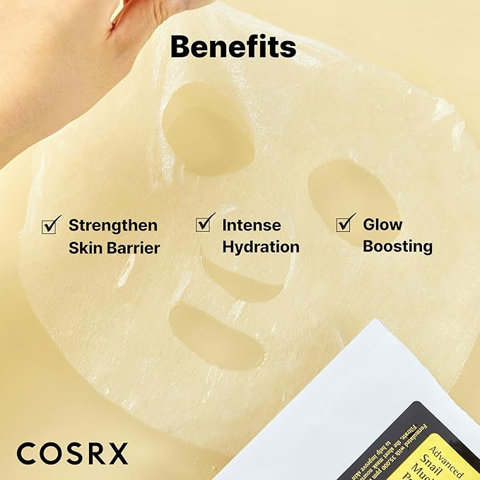 COSRX Snail Mucin Sheet Mask 10 EA with Snail Mucin Serum, Hydrating Face Sheet Masks for Dry & Sensitive Skin, Korean Face Mask, Korean Skin Care