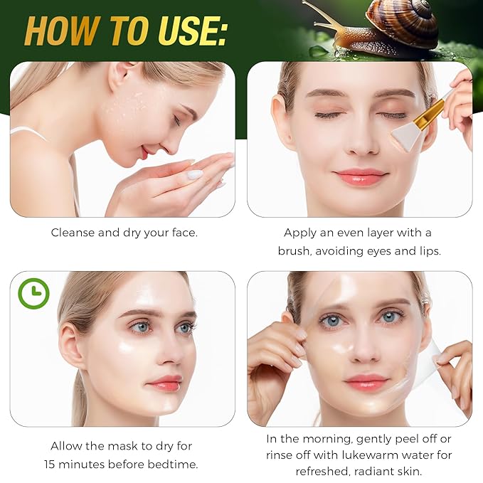 9000PPM Snail Mucin Collagen Overnight Wrapping Peel Off Mask for Intensive Hydrating, Skin Barrier Repairing, Reducing Sagging/Wrinkles/Fine Lines, 2.53 Oz/75 ML