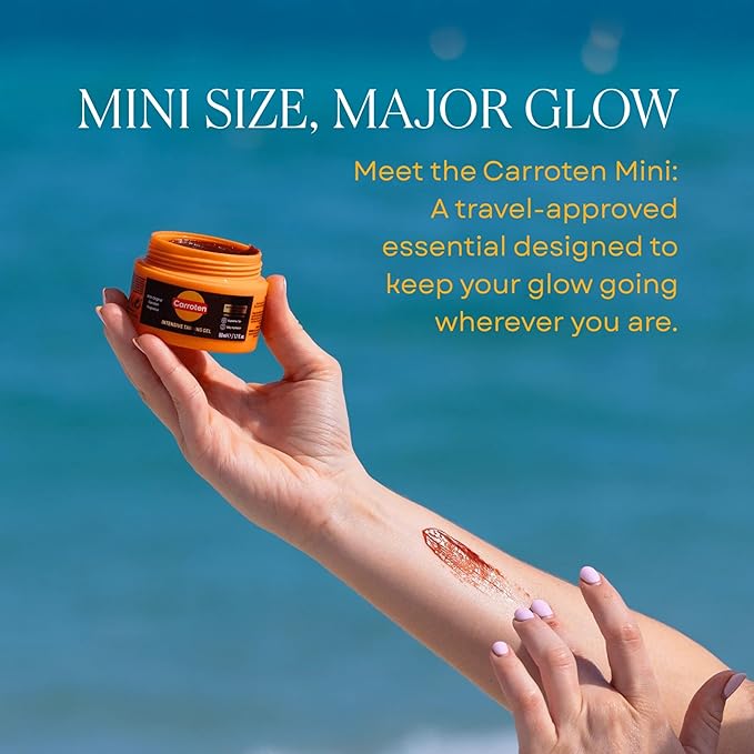 Carroten Intensive Tanning Gel | Travel Size Browning Tan Accelerator | Non-Greasy Water-Resistant with Carrot & Coconut Oil | Vitamin A&E for Moisture & Hydration | TSA Approved | 1.7oz + Spatula