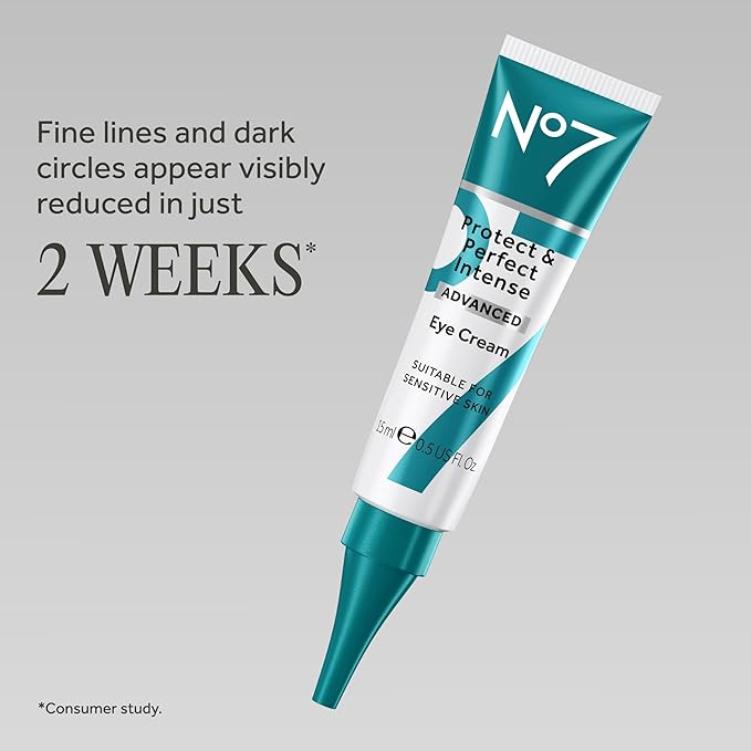 No7 Protect & Perfect Eye Cream - Intense Advanced Under Eye Cream for Dark Circles - Enriched with Hydrating Hyaluronic Acid and Nourishing Shea Butter to Revive Tired-Looking Eyes (0.5 Fl Oz)