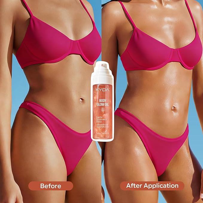 KYDA Travel Size Sunscreen, SPF 45 Body Glow Oil with Sequin Mica, Lightweight Moisturizing Coconuts Sunscreen SPF Glow Oil, Sun-kissed Shimmer Body Lotion, Water Resistant, 3.38 fl oz, ROSE