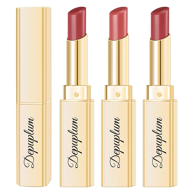 Depuplum 3Pc Dark Red Lipsticks Set for Women Hydrate Lipstick Glossy Moisture Lip Gloss Sheer-Medium Coverage Long Lasting Lipsticks for Dry Lips, DM68/95/98