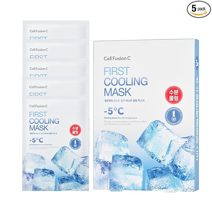 Cell Fusion C Post Alpha First Cooling Sheet Mask 5EA, Hydrating, Cooling and De-puffing, Glacial Water & Panthenol, Korean Skin Care