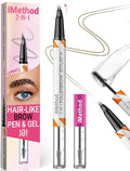 iMethod Curved Eyebrow Pen and Brow Gel - Eyebrow Pencils for Women with Hair Like Strokes, Eyebrow Makeup for All-Day Defined, Waterproof, Smudge-proof, Light Brown and 2 Count Brow Gel Clear