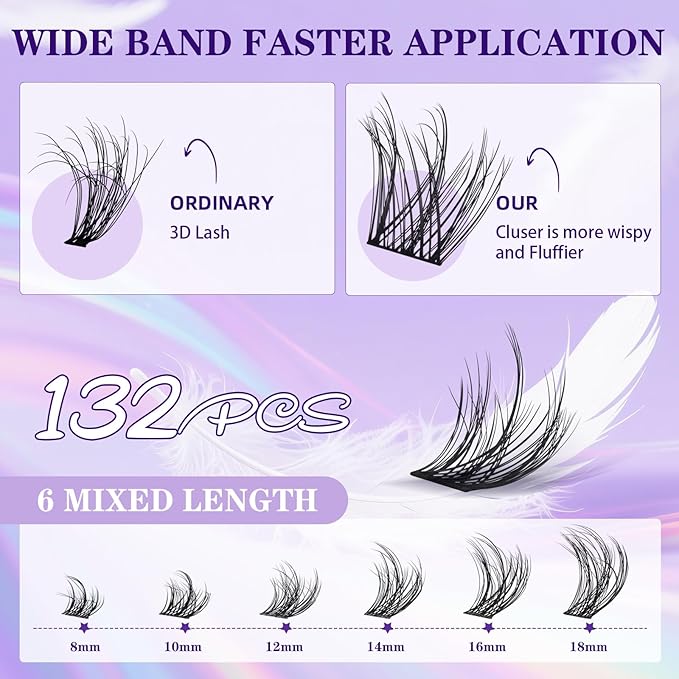 B&Q Lash Clusters Kit Wispy Fluffy - Feath5D 07 Eyelash Clusters Kit with Glue & Tools, Feathered Lightweight Lash Kit, 8-18mm C Curl Waterproof False Lashes