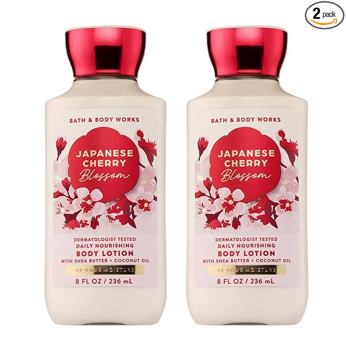Bath & Body Works Japanese Cherry Blossom Body Lotion, Lightweight Daily Moisturizer with Shea Butter & Coconut Oil, Iconic Floral Scent, 8 fl oz - 2 Pack