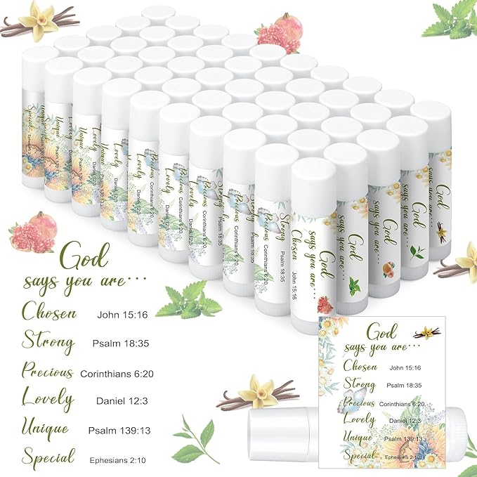 50 Pcs Christian Lip Balm Bulk Bible Verses Lip Balm Scripture Christian Gifts for Women Faith Religious Church Party Favor Inspirational Gift for Mother Teacher Nurse Employee Coworker (Fresh)
