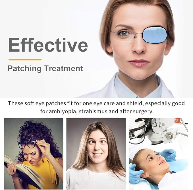 eZAKKA Eye Patches for Adults, Eye Patch for Glasses, Silk Medical Eyepatch for Lazy Eye Patches for Women Amblyopia Strabismus and After Surgery (Light Blue+Black)