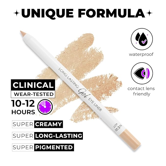 Lamel No Smudge Gel Eyeliner - Perfect Beige - Waterproof Eyeliner Pencil - 10-Hour Wear, Sharpenable, Contact Lens Friendly, Vegan - Creamy & Sweat Proof Pencil - Highly Pigmented - 407 Shade