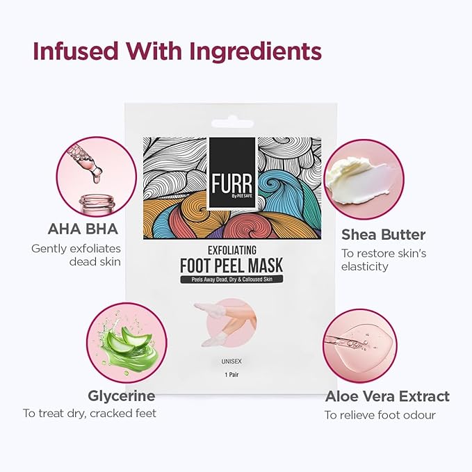 FURR By Pee Safe Peeling & Exfoliating Foot Mask | Reduces Dry Skin & Hard Calluses | Exfoliates, Moisturizes & Hydrates Feet | Nourishing Foot Mask | Fits Like Socks | For Soft & Smooth Skin | Unisex