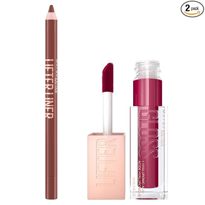 Maybelline Lifter Gloss and Lifter Liner Bundle, Lip Gloss and Lip Liner in Shades Taffy and Let's Bounce, Pack of 2