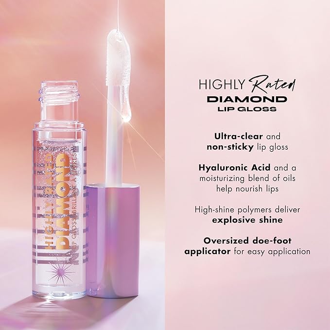 Milani Highly Rated Diamond Lip Gloss - Clear High-Shine Finish | Volumizing Optical Lip Plumper with Hyaluronic Acid & Moisturizing Oils, Non-Sticky & Cruelty-Free, Pack of 1