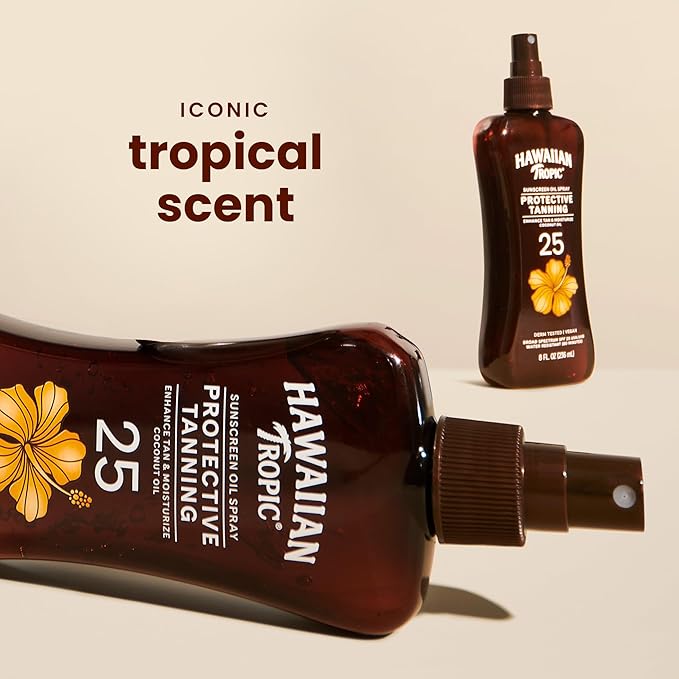 Hawaiian Tropic Protective Tanning Oil Spray Sunscreen SPF 25, 8 Fl Oz