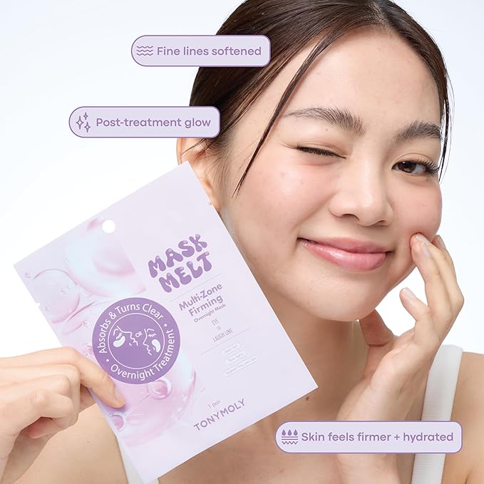 TONYMOLY Mask Melt Multi-Zone Targeted Hydrogel Patches – Eyes Or Smile Lines – Collagen + Peptides – Firming Overnight Care – 1 Pair