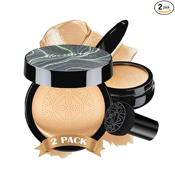 Mushroom Head Air Cushion CC Cream - BB Cream Face Makeup Foundation for Mature Skin Moisturizing Concealer Brighten Long-Lasting, Even Skin Tone for All Skin Types (2PCS Buff Beige)