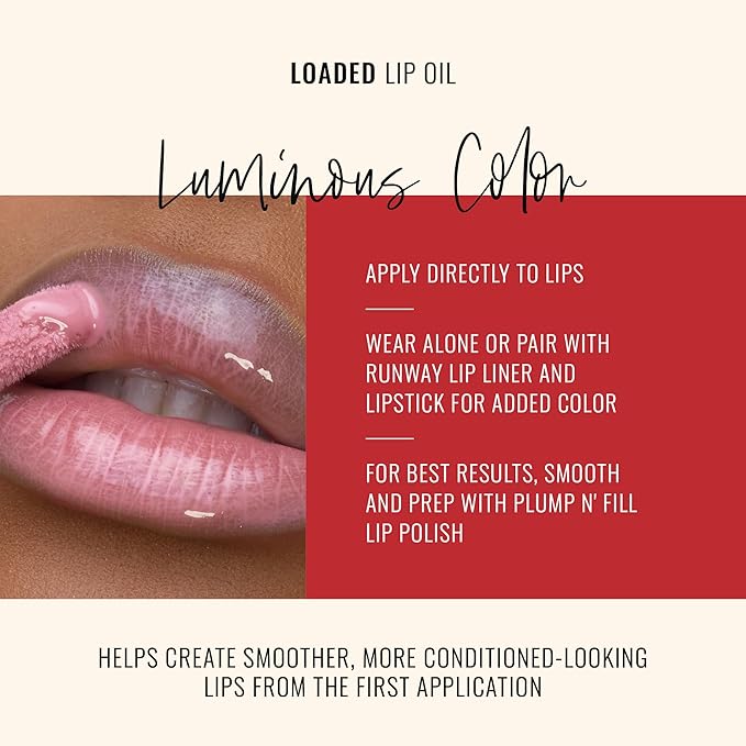 Runway Rogue Loaded Lip Oil, Hydrating and Plumping Glass-Shine Lip Oil with Tri-Peptide Formula, Cool Blush Pink Shine, ‘Fresh Take’