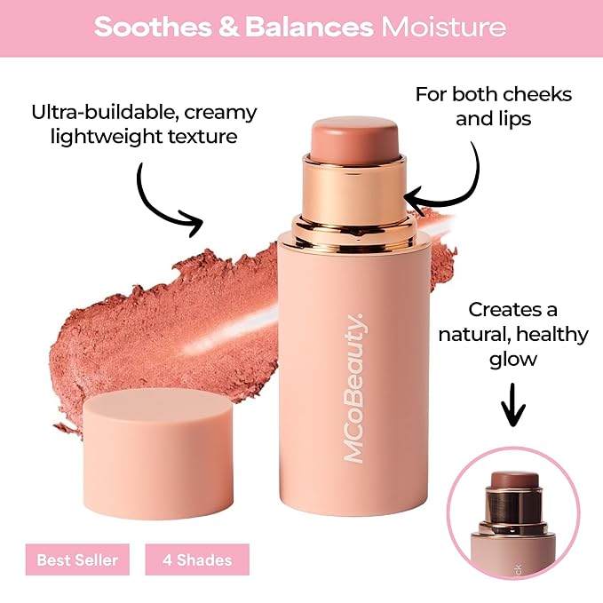MCoBeauty Baby Face Cream Blush Stick - Charley - Nude Peach Multiuse Buildable Lip and Cheek Color Balm for a Radiant Dewy Glow - Face Makeup with Jojoba Seed Oil Coconut Oil - Vegan & Cruelty Free