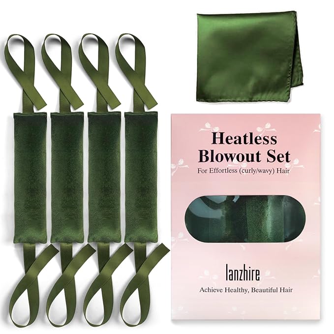Lanzhire Jumbo Heatless Hair Curlers for Overnight Curls, Blowout Flexi Rod with Ribbon, No Heat Curlers to Sleep In, Soft Overnight Heatless Rods for All Hair Types