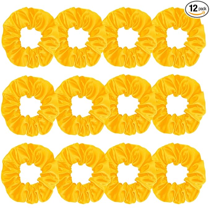 Silk Satin Scrunchies for Women Girls 12 PCS Yellow Hair Scrunchies Silk Satin Hair Ties for Thick Hair Bulk Hair Ties Hair Accessories