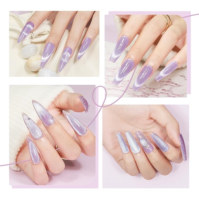 Cat Eye Gel Nail Polish 12ML, Lavender Purple Smoothie Magnetic Gel Polish Holographic Shimmer Glitter Cats Eye Nail Polish with Magnet Stick Soak Off UV Nail Art Valentine's Day
