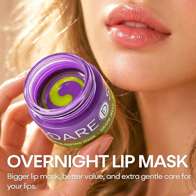 SPODARE Lip Mask Grape 20g - Overnight Lip Sleeping Mask, Lip Moisturizer for Dry Cracked Lips Care, Dual-Color Lips Balm for Nourishing and Softening Lips, Birthday Gifts for Women & Teens