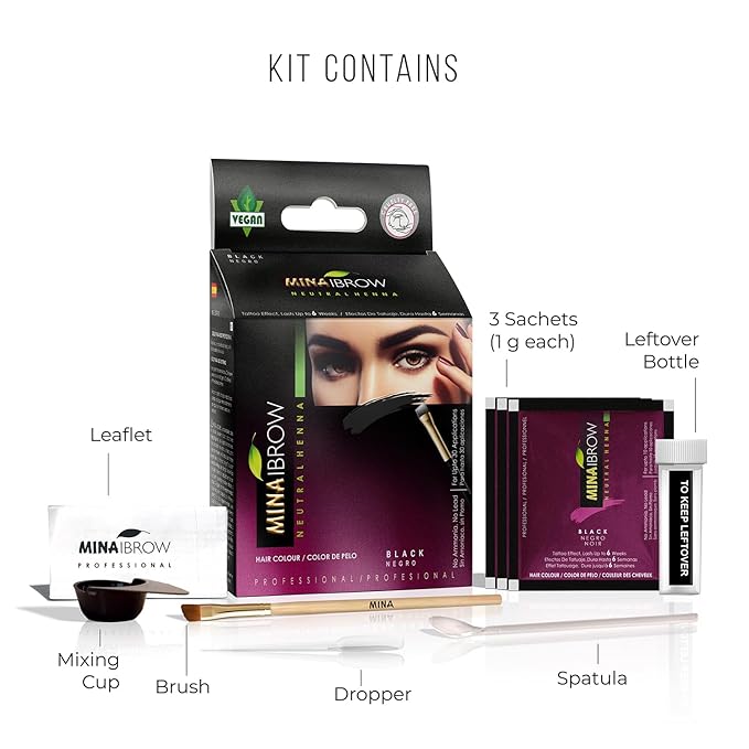 MinaiBrow Black Tinting Kit | Natural Spot Coloring Powder with Duo Angled Brush, Water & Smudge Proof Instant Brow Dye for 100% Gray Coverage