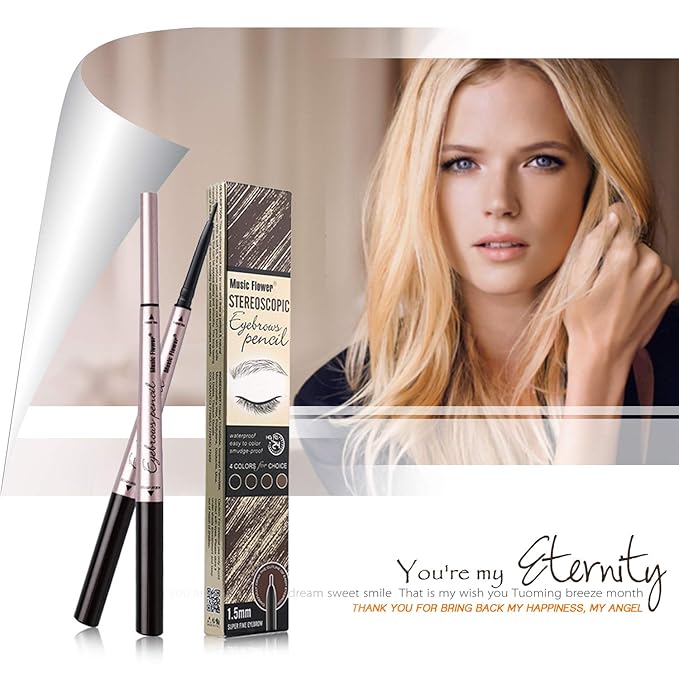 Vtrem Eyebrow Pencil Waterproof Double-headed Tatoo Eye Brow Pen Fine Carving Long Lasting Smudge-Proof for Natural Hair-Like Defined Stay All Day (3# Black)