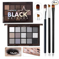 Black Grey Smoky Eyeshadow Palette,15 Colors Matte Shimmer Pigmented Eye Shadow Makeup Palette Set with 3 Eyeshadow Brushes,Glitter Eye Shadow Palette for Daily Halloween Goth Makeup(A)