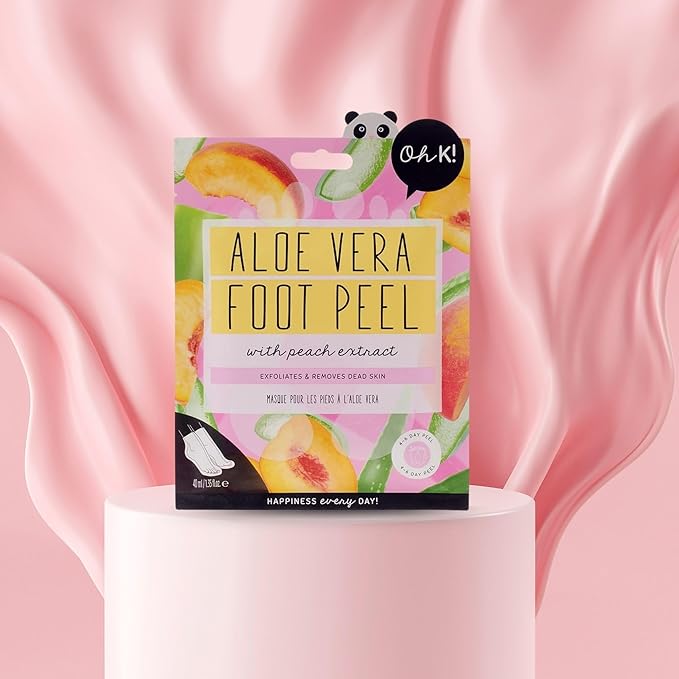 Oh K! Foot Peel Mask - Aloe Vera - Foot Peeling Mask for Dry Feet and Cracked Heels - Feet Exfoliant with Aloe Vera and Peach Extracts - 1 Pair (Pack of 2)