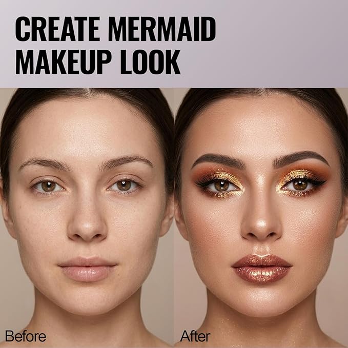 Erinde Orange Red Gold Duochrome Glitter Eyeshadow Palette, Holographic Rich Color Multichrome Shimmer Eye Shadow, Color Shift Sparkle Inner Corner Eye Highlighter Makeup for Rave Festival Concert, 10
