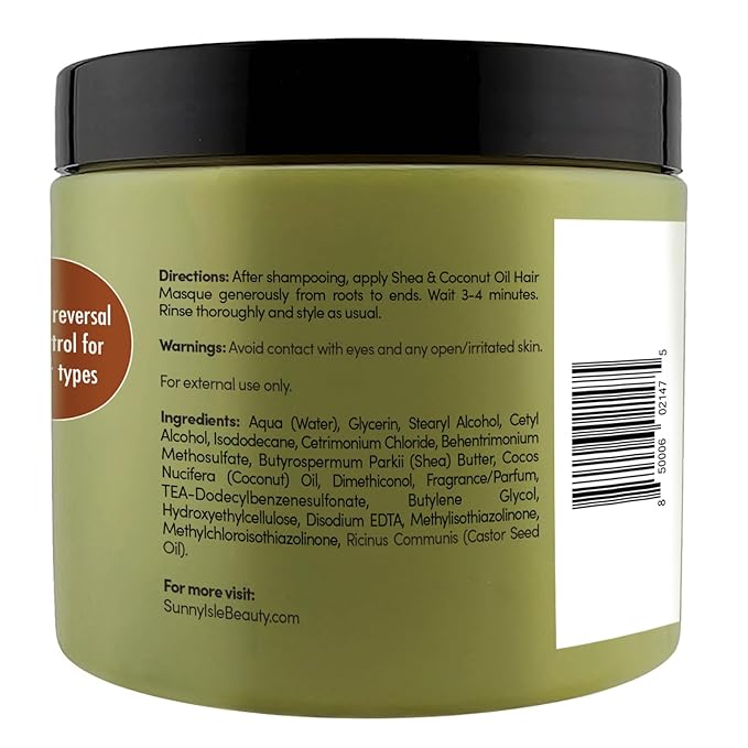 Sunny Isle Shea Coconut Intensive Repair Masque - Deeply Conditions, Repairs, Hydrates, Strengthens - 16oz