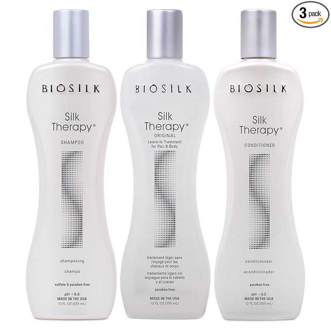 BioSilk 3-Piece Silk Therapy Kit, Shampoo, Conditioner & Serum for Healthy, Shiny, Manageable Hair, Sulfate-Free, Paraben-Free, Cruelty-Free, 12 Oz Haircare Set