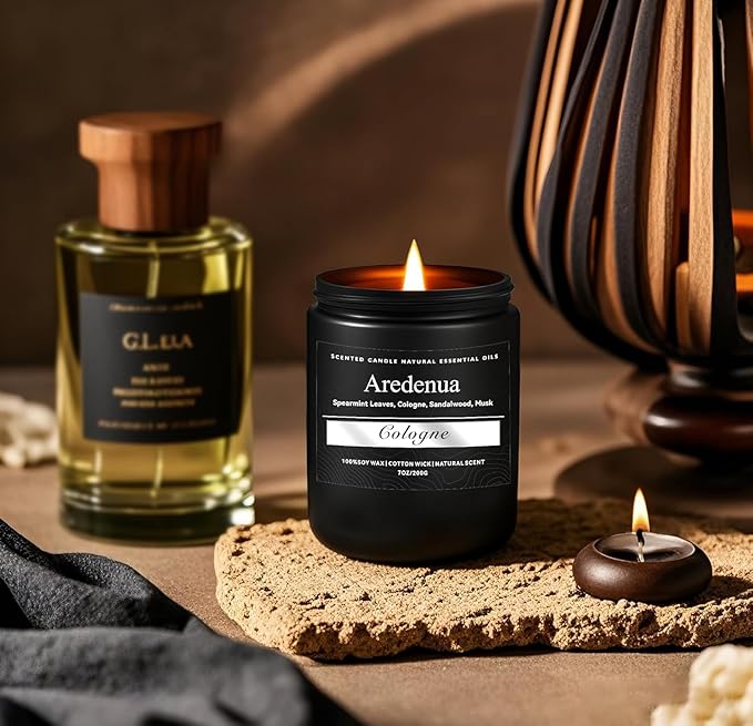 Cologne Mens Candles | Manly Scented Candles for Men - 7oz Soy Wax, 50 Hours Long Lasting, Natural Handmade with Luxury Black Gift Box, Aromatherapy Gifts for Him Valentine's Day Anniversary Birthday