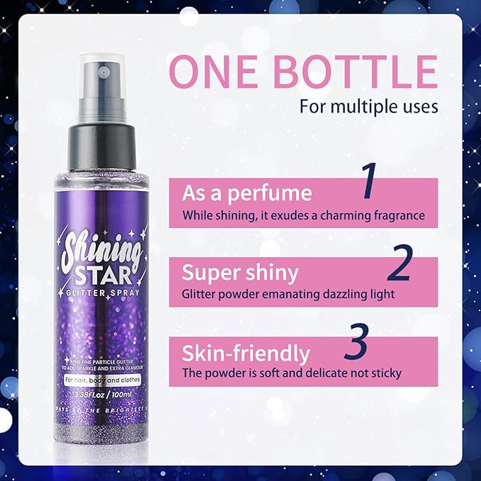 MEICOLY Liquid Body Glitter Spray,100ML(3.53OZ),Mardi Gras Outfit for Women,Mardi Gras Accessories,Glitter Hairspray,Sparkle Hair Spray,Glitter for Hair/Body/Face/Clothes,Body Shimmer for Skin