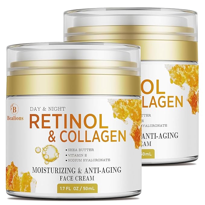 Retinol Cream for Face Anti Aging: Wrinkle Cream for Face Neck with Collagen Hyaluronic Acid - Night Moisturizer for Men Women - Facial Skin Care Gift for Mom Dad Sister (2 Packs)