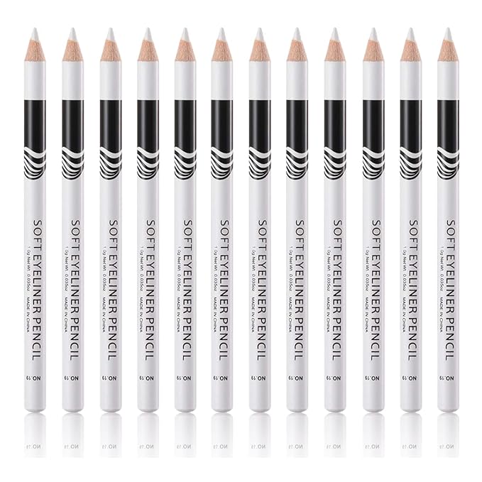 Go Ho 12 PCS White Eyebrow Eyeliner Pencils,White Eyeshadow Makeup Pen,Sweatproof Eye Highlighter Makeup Pencil,Long-lasting Nice Color Eye Brow Gel Pen,Brow Tint Sticks