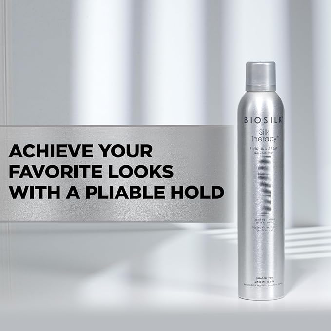 BioSilk Silk Therapy Finishing Spray, Natural Hold, Hairspray for Long-Lasting Styles, Adds Shine & Pliable Hold, Fast-Drying, Weightless, Sulfate-Free, Paraben-Free, Cruelty-Free, 10 Oz