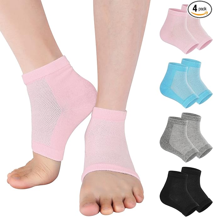 Vaincre Gel Moisturizing Heel Socks for Dry Cracked Feet Women, 4 Pairs Foot Care Spa Moisture Toeless Socks for Cracked Heel Repair Treatment Overnight (Regular)