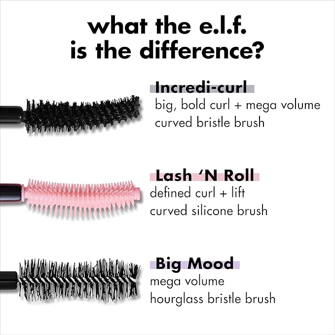e.l.f. Incredi-Curl Mascara, Volumizing Mascara For A Bold, Lasting, Lifted Curl, Smudge-Resistant Formula, Vegan & Cruelty-Free, Dark Brown