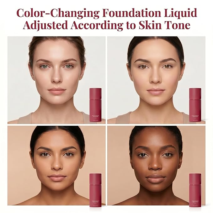 Korean Color Changing Foundation, 2026 New Skin Tone Adapting Liquid Foundation, Automatically Adjusts Makeup Application, Concealing Fine Lines And Wrinkles for All Skin Tones (3pcs)