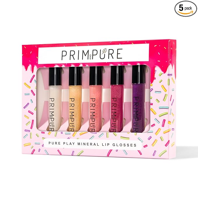 Prim and Pure Mineral Play Lip Gloss Set (Pack of 5) - 100% Natural, Organic, Vanilla Cupcake Birthday Girls Non-toxic Kids Lip Gloss Made in the USA