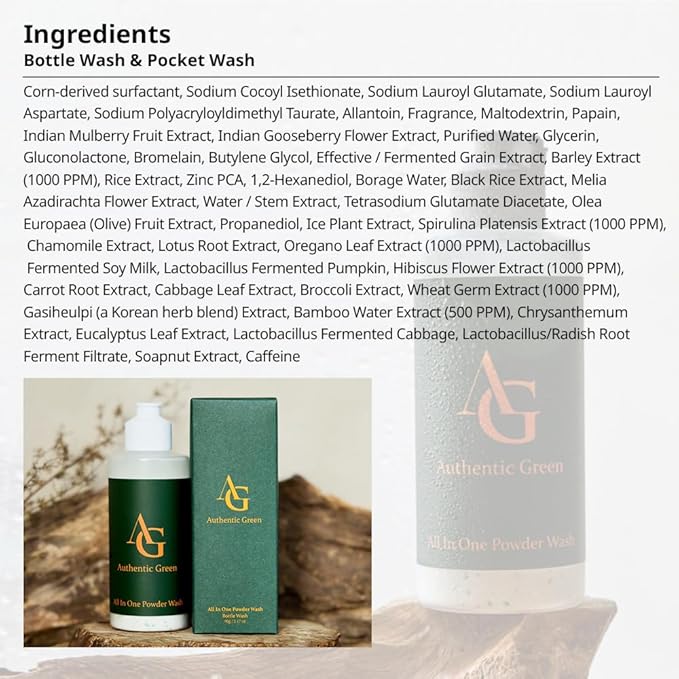 Authentic Green All In One Powder Wash ㅣ Portable Natural Cleanser For Face ㅣ Travel Friendly Skincare ㅣ Easy Dissolving Powder Formula ㅣ Hygienic Single Use ㅣ Botanical Extracts ㅣ3g X 20P