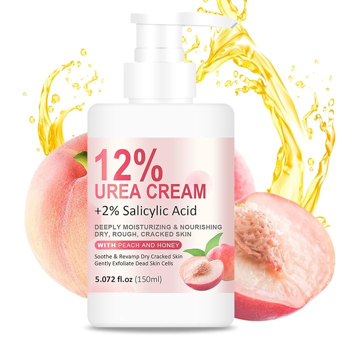 Grospe 12% Urea Hydrating and Anti-Cracking Foot Moisturizer Cream, Peach Hand and Foot Cream with Honey Hydrates and Repairs Dry Cracked Heels and Feet Women or Men 5.07oz